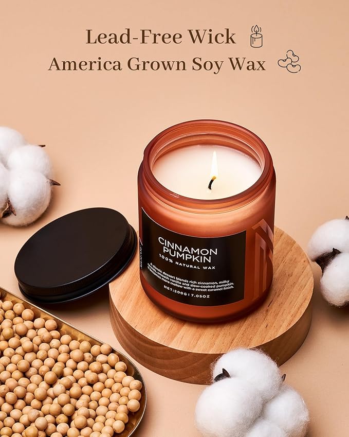M&SENSE Cinnamon Pumpkin Fall Scented All Natural Soy Wax Candles for Home Scented, Cotton Wick Autumn Long Burning 7.05oz 50 Hours Burn Time, Jar Candle Gift for Thanksgiving - Bloomnest