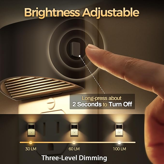 DORESshop LED Night Light[4 Pack], Night Lights Plug into Wall, 3 Level Brightness Adjustable Plug in Night Light, Dusk to Dawn Sensor, Nightlights for Adults, Bedroom, Bathroom, Hallway, 3000K - Bloomnest