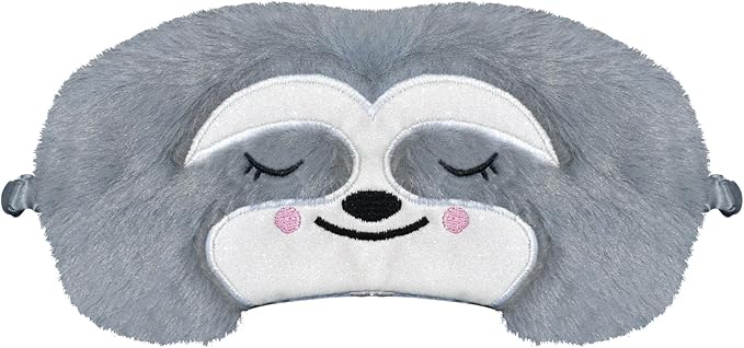 Cute Sloth Sleeping Mask Eye Mask Funny Animal Sleep Mask Soft Plush Blindfold Travel Eye Cover Eyeshade for Kids Adults Girls Boys Women Men (Sloth, Gray) - Bloomnest