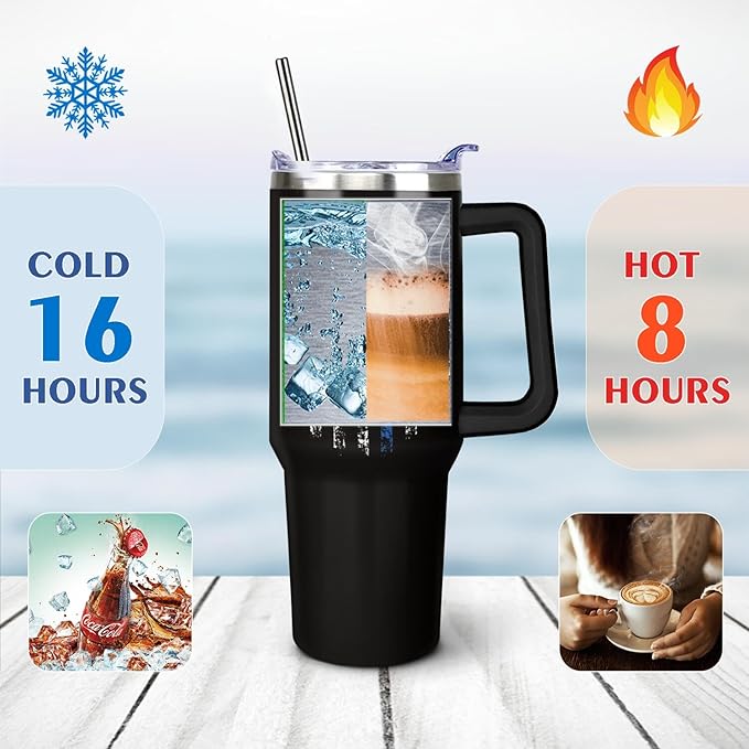 Ceovfoi 40 oz Tumbler with Handle lid and Straw, American Flag Blue Line Stainless Steel Dad Travel Tumbler Cup Mugs,Police Academy Graduation Gifts, Police Gifts for Men Dad - Bloomnest