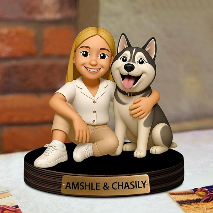 Custom Dog Pet Cat Photo Cartoon Style Desk Decor Photo Frame Sign Plaque, Personalzied Cartoon Portrait Picture Frame for Couple Wedding Family Anniversary Birthday Gifts - Bloomnest