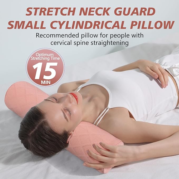 Cozyhealth Cervical Roll Pillow, Medium Soft Memory Foam Neck Round Pillow Cylinder Bolster Pillow for Sleeping, Round Neck Support for Bed, Legs, Back and Yoga (Pink, Large - 4.7" H) - Bloomnest