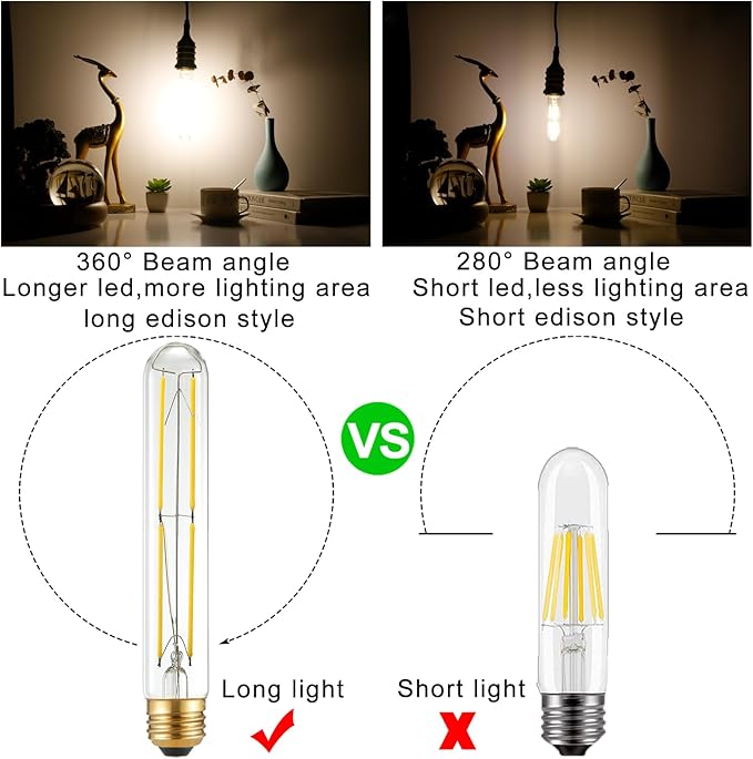 Arberlic 7.3 Inch T10 LED Bulb,6W E26 LED Bulb dimmable Equivalent E26 Bulb 60 watt,Neutral White 4000K,600lm,CRI85+,AC120V,Clear Glass Long Tubular Light Bulb,Flicker-Free,Pack of 6 - Bloomnest