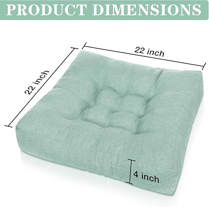 Sage Green Square Floor Pillow Meditation Cushions, Large Floor Sitting 22"x22"x4.6", Tufted Cushions for Yoga Living Room Tatami Home Decor 1 Pack - Bloomnest