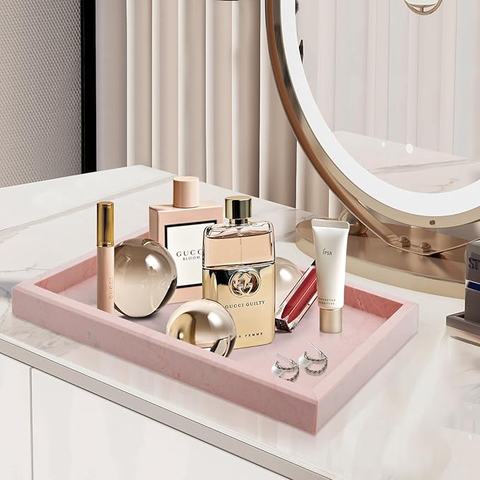 Real Natural Marble Tray for Bathroom, Vanity, Kitchen and Desktop, Rectangle Genuine Marble Stone Tray for Jewelry, Cosmetics, Candles, Lotion, Perfume and Home Decor