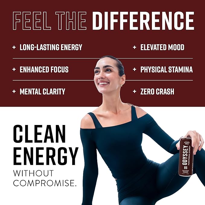 Odyssey Functional Energy Drink for Focus, Cognition & Mood Support 12 Pack - Adaptogenic Drink with 85mg Green Tea Caffeine, Lion’s Mane, Cordyceps, L-Theanine & Ginseng, Sparkling Cola - Bloomnest
