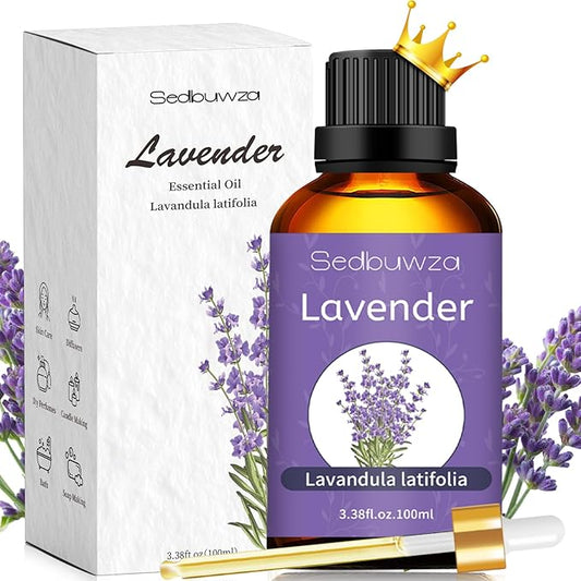 Sedbuwza Lavender Oil Essential Oil, 100% Pure and Natural Premium Lavender Fragrance Oil with Premium Glass Dropper for Diffuser, Aromatherapy Making - 3.38 Fl Oz/100ML Sedbuwza