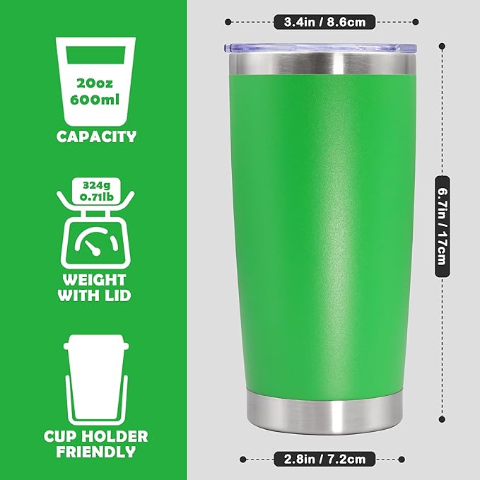 20oz Tumbler Stainless Steel Tumbler Cup with Lid Vacuum Insulated Double Wall Travel Mug, Durable Powder Coated Travel Coffee Tumbler Mug for Hot & Cold Drinks, Green,1 Pack - Bloomnest