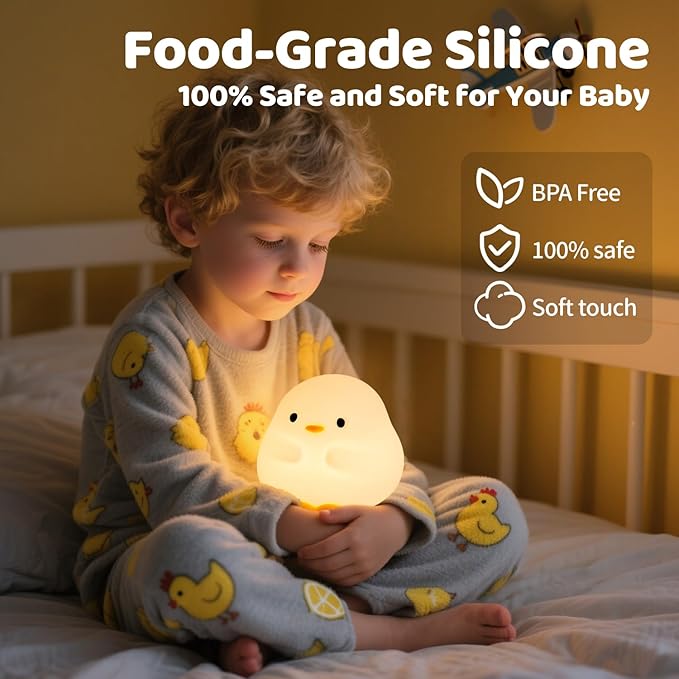Duck Silicone Night Light for Kids - Color Changing LED Lamp with Soft Touch, USB Rechargeable & Long Battery - Cute Touch Control Duck Light for Kids Room & Birthday Gifts - Bloomnest