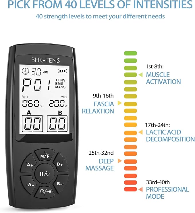 TENS Unit Muscle Stimulator for Pain Relief Therapy, 22 Modes EMS TENS Machine, Electronic Muscle Relaxer for Shoulder Pain Relief, Back Pain, Shoulder Neck Pain Relief BHKTENS