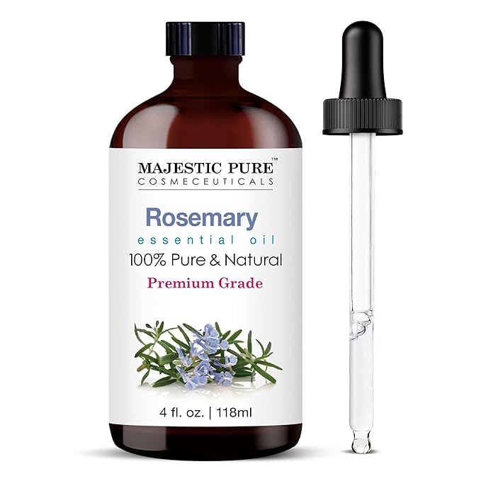 Majestic Pure Rosemary Essential Oil with Glass Dropper - Huge 4 Fl Oz - 100% Pure and Natural Rosemary Oil - Premium Grade Essential Oils for Diffuser, Aromatherapy, Soap and Candle Making - Bloomnest