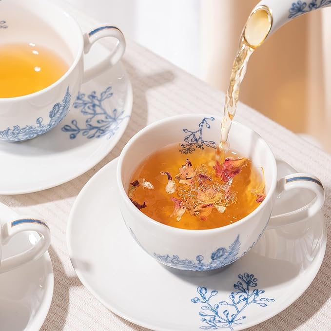 Tea Sets for Women Gift, Blue Porcelain Tea Set, 37 oz Large Teapot Set with Infuser,Tea Cups and Saucers for 4 in European Style, Tea Gift Sets for Holidays - Bloomnest