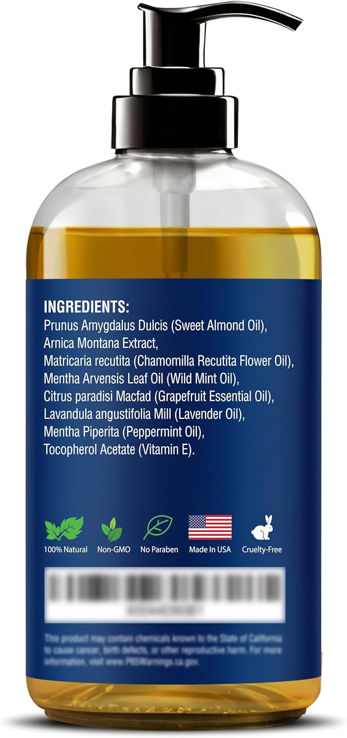Sore Muscle Massage Oil for Massage Therapy 8 fl oz - Refreshing and Relaxing - Natural Oils with Arnica, Peppermint and Lavender Oil - for Men and Women - Nexon Botanics - Bloomnest