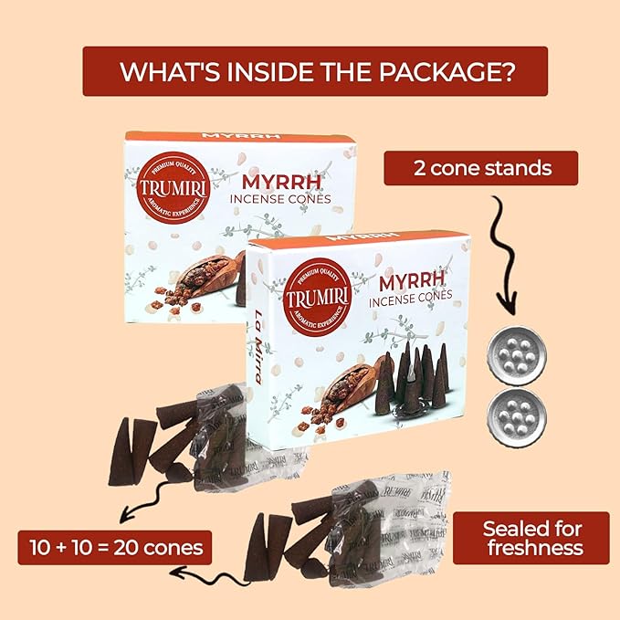 TRUMIRI Myrrh - Scented Incense Cones - Total 20 Cone Incense - Dual Pack of 10 Insence Cones - Incense Cones Scented - Cone Incense Scents - Insense Cones - Incent Cone TRUMIRI
