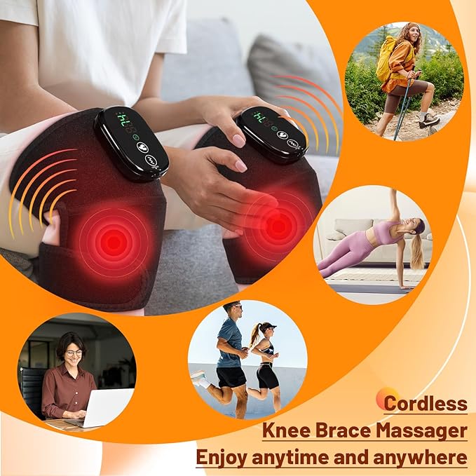 Heated Knee Massager with Heat & Vibration,3 in 1 Shoulder & Elbow Pain Relief,Cordless Rechargeable Brace Wrap for Men Women,Heating Pad with Extra Long Elastic Knee Wrap(5000mAh x 2) - Bloomnest