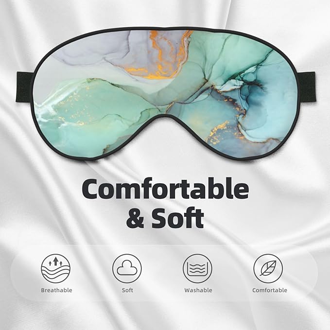 Sleep Eye Mask Marble Turquoise Gold Ink Sleep Mask for Women Men Comfortable Eye Mask with Adjustable Strap Soft Eye Cover Blindfold for Travel Yoga Nap Shift Work - Bloomnest