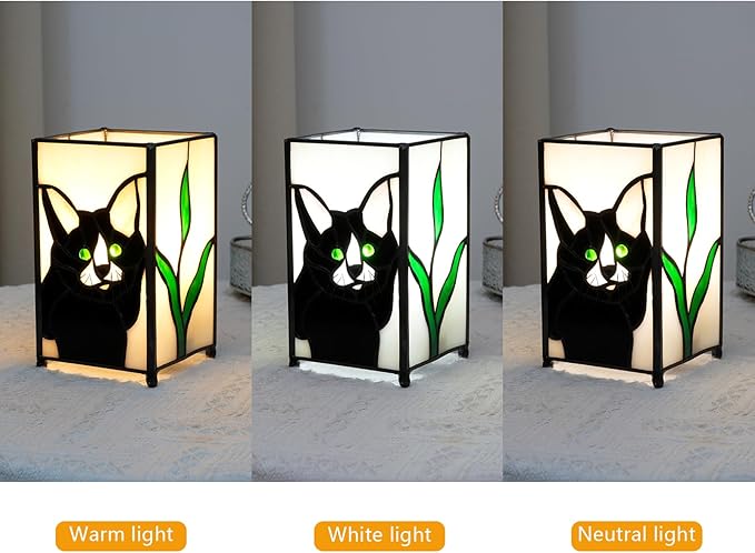 Tiffany Lamp Stained Glass lamp Small Bedside Table Lamps for Living Room Home Decor,Girls Women Birthday Halloween Christmas Thanksgiving Day Gift,Black Cat - Bloomnest