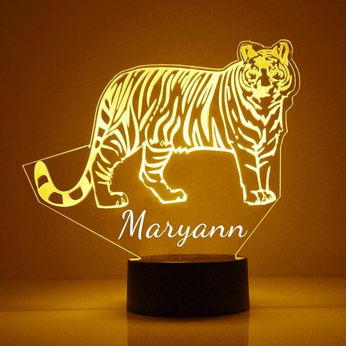 Tiger Custom 3D Illusion Lamp with Remote | LED Night Light with Personalized Name, Logo, Image, Design | 4 Modes, 16 Light Colors | USB or Battery Power | Made in The USA - Bloomnest