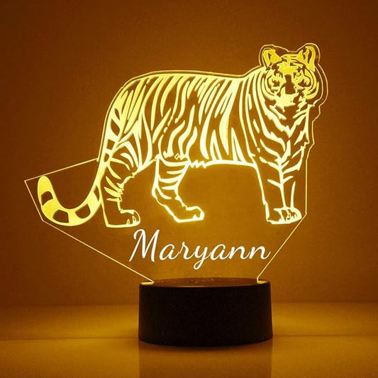 Tiger Custom 3D Illusion Lamp with Remote | LED Night Light with Personalized Name, Logo, Image, Design | 4 Modes, 16 Light Colors | USB or Battery Power | Made in The USA - Bloomnest