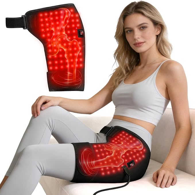 Red Light Therapy for Hip, 105 Lamp Beads USB Powered Hip Brace with 3 Heat Levels, Foldable Heating Pad for Legs, Thighs & Buttock, Unisex Wearable Red Light Hip Therapy Device Bloomnest