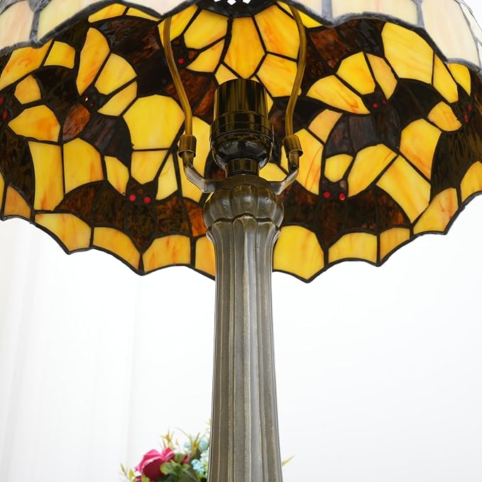 Tiffany Lamp Black Bat Style Stained Glass Table Lamp Vintage Bedroom Bedside Light for Home Dorm Office Art Craft Antique Decor Accent Aesthetic Nightstand Reading Light 12x12x19 Inches - Bloomnest
