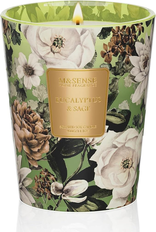 M&SENSE Eucalyptus Sage Scented Candle, 14.1oz 60H Burn Time Slow Burning, Natural Soy Candles Aromatherapy Fall Winter Relaxing, Home Fragrance Housewarming Festival Thanksgiving Christmas Gifts - Bloomnest