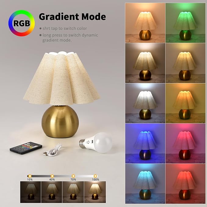 Rechargeable Crodless Small Table Lamp, Battery Operated Remote Control Gold Mini Table Lamps for Bedroom Nightstand, Cute Small Table Lamp for Small Spaces for Kitchen Counter, Bookshelf - Bloomnest