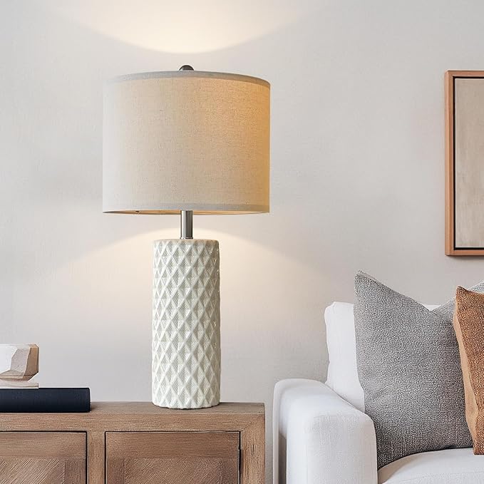 26" Tall Table Lamp for Living Room -Vintage White Lamps Set of 2 Modern Ceramic Lamps for Night Stands, Bedside Lamp for End Tables, Nightstand Lamps for Bedroom - Bloomnest