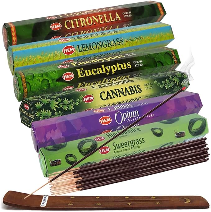 Hem Incense Sticks Variety Pack #26 and Incense Stick Holder Bundle with 6 Herbal Fragrances - Bloomnest