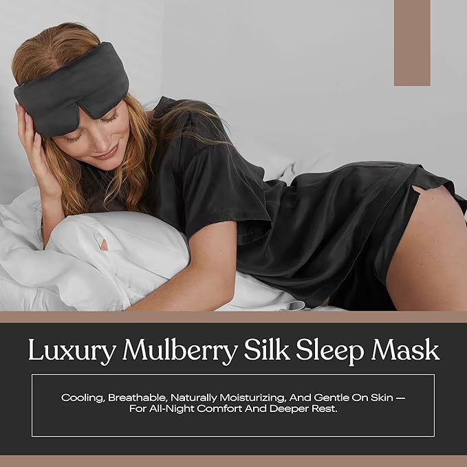 Lunya Sleep Mask with Box - Washable Silk Sleeping Mask and Headband for Beauty Routines - Thermoregulating Comfort for Restful Nights - Silk Eye Mask for Women - Large - Meditative Grey - Bloomnest