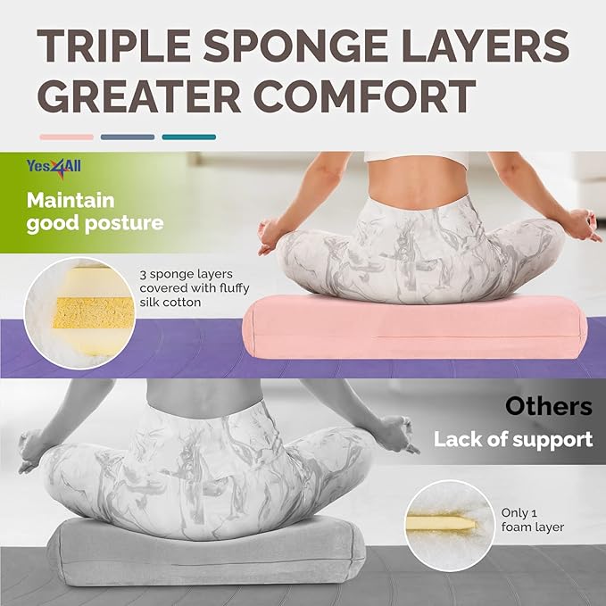 Yes4All Triple-Layer Sponge Yoga Bolster Pillow for Restorative Yoga & Meditation - Versatile Yoga Support Pillow, Balance & Poses Modification - Bloomnest