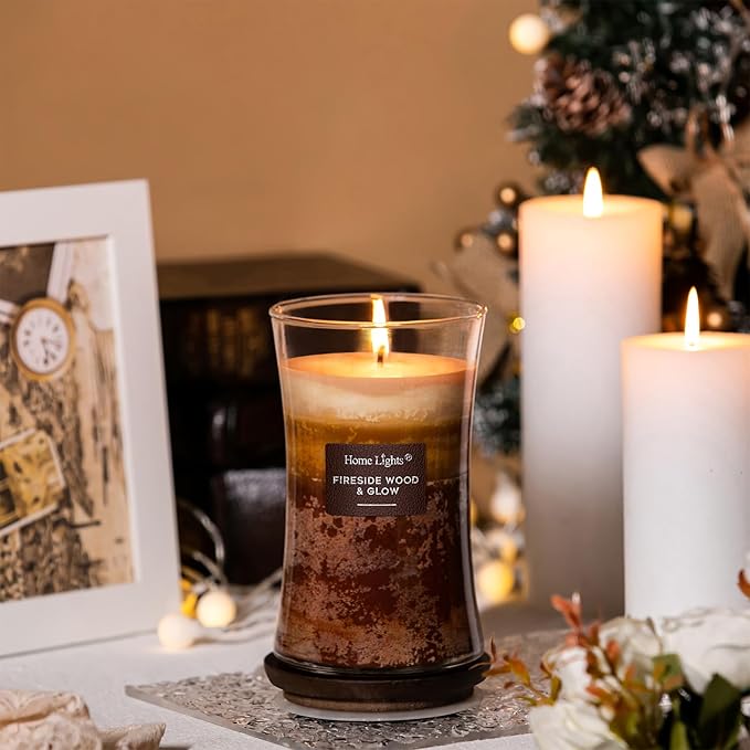 HomeLights 3-Layer Candles for Home Scented, 21.52 OZ Natural Soy Wax Scented Candles Burns Up to 100 Hours, Large Jar, Fireside Wood & Glow - Bloomnest