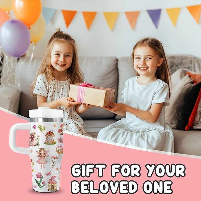 Fairy Gifts for Girls - 14 Oz Kids Tumbler with Handle and Straw, Stainless Steel Vacuum Insulated Tumbler, Sweatproof, for Sports, School, Travel - Birthday Gifts for Children Girls Cups(1pc) - Bloomnest