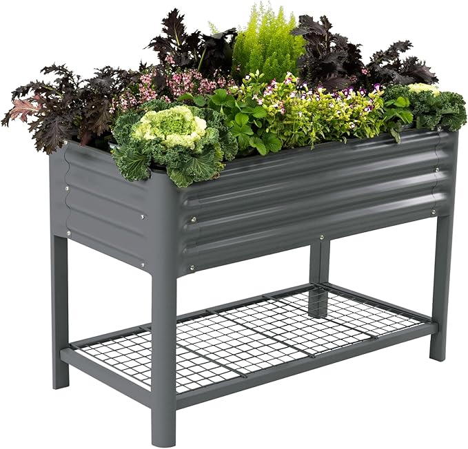 Elevated Raised Garden Bed-V Series, 2' x 4' Garden Beds with Legs & Storage Rack for Patio Porch, 700 Lbs Weight Capacity, Outdoor Planter Boxes for Gardening Herbs Vegetables Flowers, Modern Gray - Bloomnest