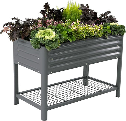 Elevated Raised Garden Bed-V Series, 2' x 4' Garden Beds with Legs & Storage Rack for Patio Porch, 700 Lbs Weight Capacity, Outdoor Planter Boxes for Gardening Herbs Vegetables Flowers, Modern Gray - Bloomnest
