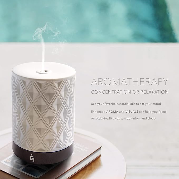 Earnest Living Essential Oil Diffuser for Large Room White Ceramic 250ml Aromatherapy Diffuser with 4 Timers 7 Night Lights and Auto Off Function for Home Gift EarnestLiving