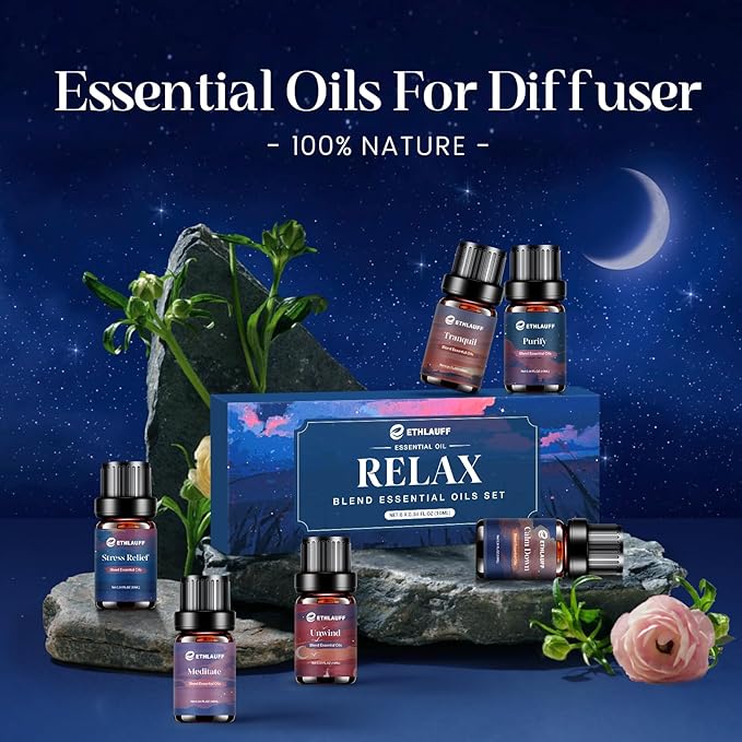 Relax Diffuser Oil, Eessential Diffuser Oil for Home, Humidifiers, Candle Making, Aromatherapy - Stress Relief, Calm Down, Tranquil, Meditate, Unwind, Purify, 6x10ml - Bloomnest
