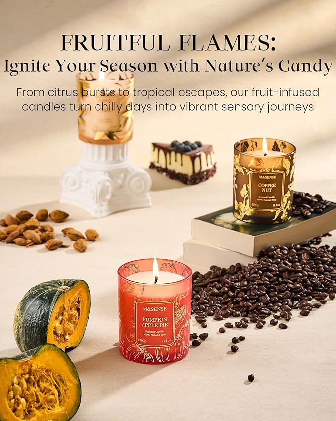 M&SENSE Lemon Scented Vegan Soy Candles, No Toxin 8.1oz 42-Hour Long Burning Time,Calming Stress Relief Candles for Home Fragrance Office,Fall Winter Thanksgiving Christmas Gifts Housewarming Gift - Bloomnest