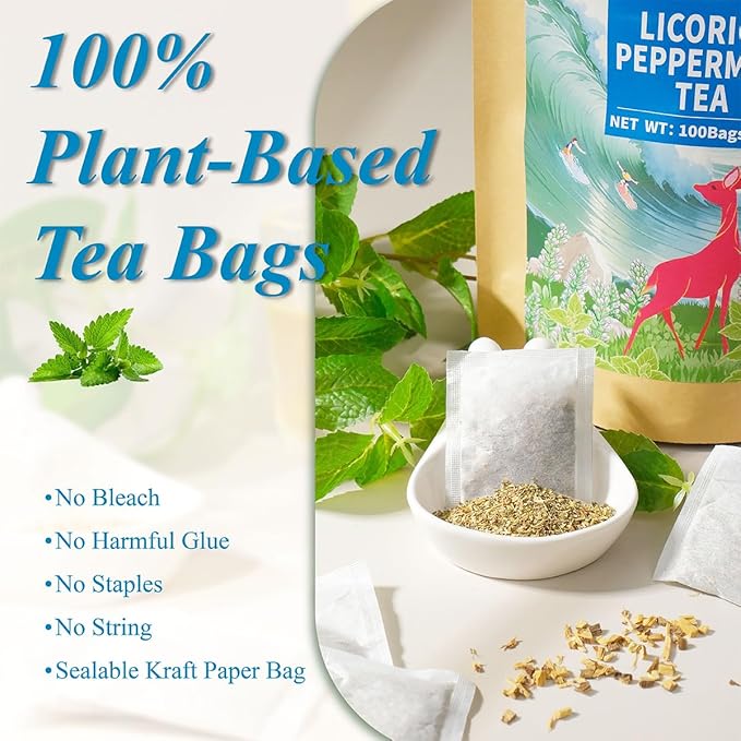 WT WEETEE Licorice Mint Tea Bags 100 Counts, Made 100% Natural & Pure Peppermint & Licorice Root, Naturally Caffeine-free, Sweet & Refreshing - Bloomnest