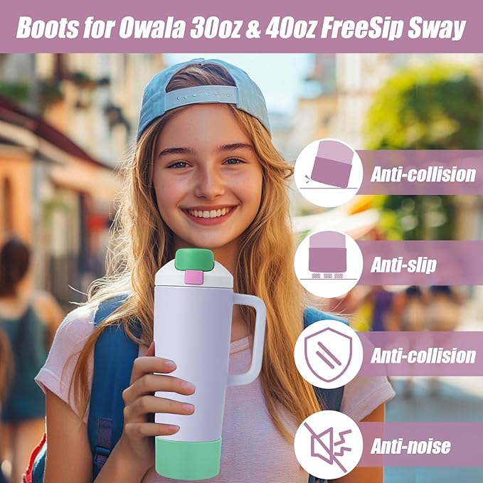 Mity rain 2PCS Protective Silicone Boots for Owala 30oz & 40oz FreeSip Sway Bottles & Tumblers - Accessories for owala, Enhances Stability & Prevents Scratches (Aubergine & Eucalyptus) Mityrain