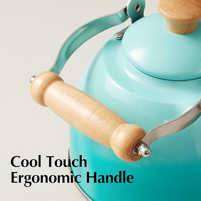 ROCKURWOK Tea Kettle, Tea Pot with Cool Touch Ergonomic Handle, Teapot Food Grade Stainless Steel, Tea Kettle Stovetop, Kettle Teapot, Whistling Tea Kettle, Small Tea Pot, 1.6 Quart (Green) - Bloomnest