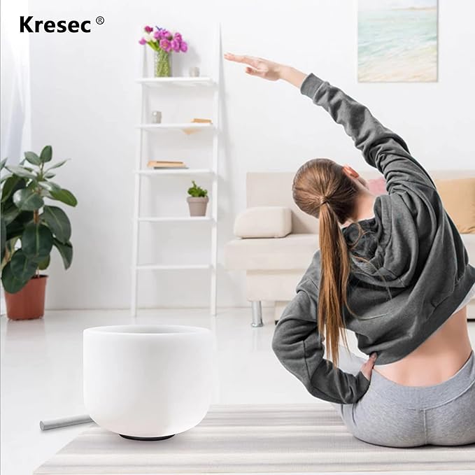 Kresec 8 Inch Crystal Singing Bowl B Note (±40 cents) Crown Chakra with O-ring and Mallet Quartz Crystal Sound Bowl for Meditation, Yoga, Spiritual and Body Healing and Energy Cleansing - Bloomnest