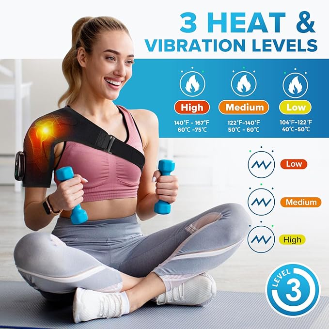 Heated Shoulder Wrap with Massage, Shoulder Heating Pad for Rotator Cuff Frozen Shoulder, Cordless Shoulder Heating Pads Shoulder Massager with Heat - Bloomnest