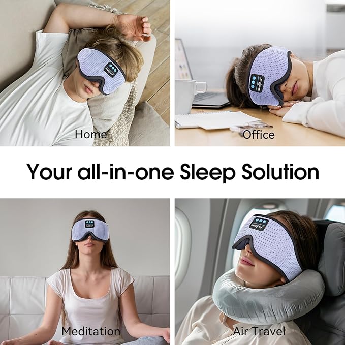 MUSICOZY White Noise Sleep Mask Headphones with 16 Soothing Sounds, Bluetooth Sleep Mask 3D Wireless Music Sleeping Headphones for Side Sleeper - Bloomnest