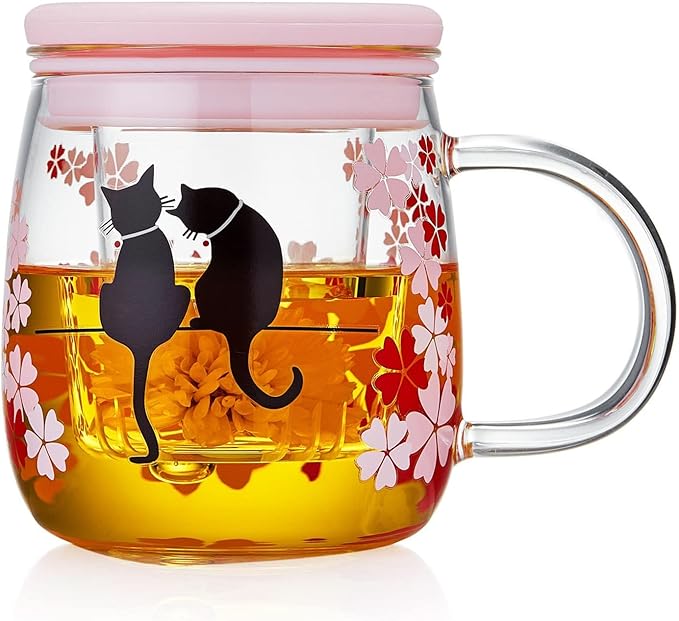 Glass Tea Cup with Infuser and Lid, 16.2oz/480ml Large Borosilicate Teacup,Tea Glass, Clear Mug for Loose Leaf Tea, Blooming Tea, Microwave & Dishwasher Safe - Tea Maker Gift for Birthday - Bloomnest