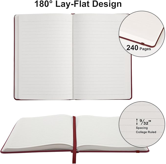 Comix Lined Journal Notebook for Women Men, Journaling Notebooks for Office School Home, Burgundy, 240 Pages, 5.5" x 8.3", College Ruled, A5, Hardcover - Bloomnest
