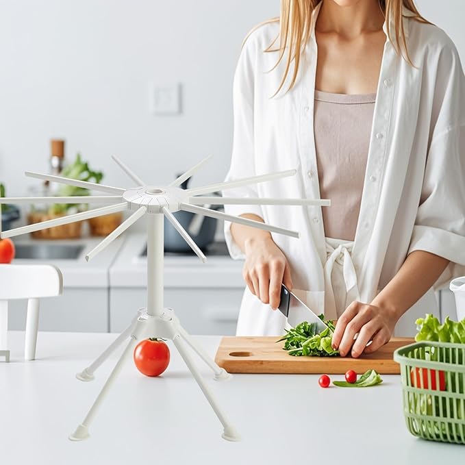 2 Pack Foldable Pasta Drying Rack, Homemade Fresh Spaghetti Stand Collapsible Dryer Noodle Hanger for Kitchen with 10 Arms, White - Bloomnest