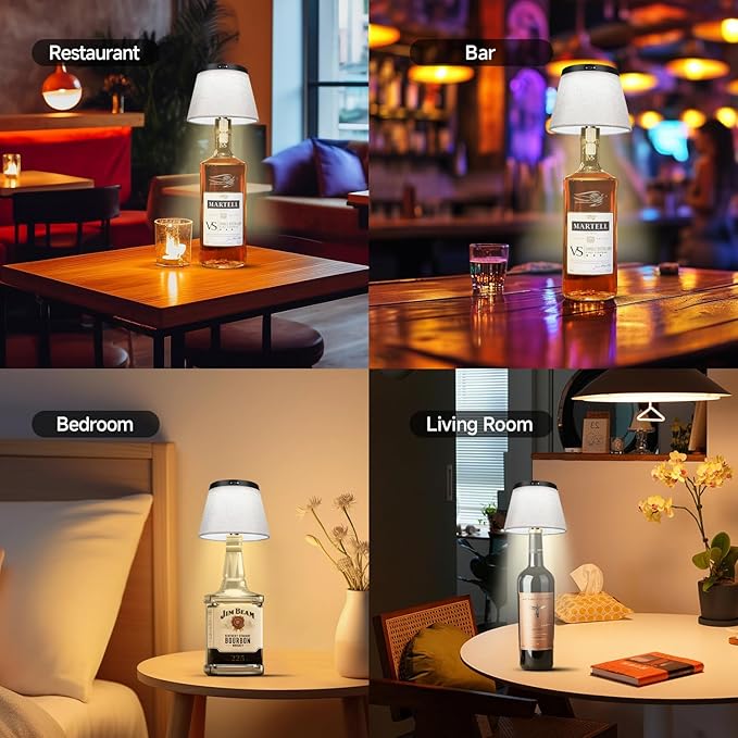 2025 New Bottle Lamp - LED Bottle Lights for Liquor & Wine Bottles, Cordless Lampshade, Whiskey Bottle Top Light, Bottle Stopper Night Light Kit, Beige Fabric - Bloomnest