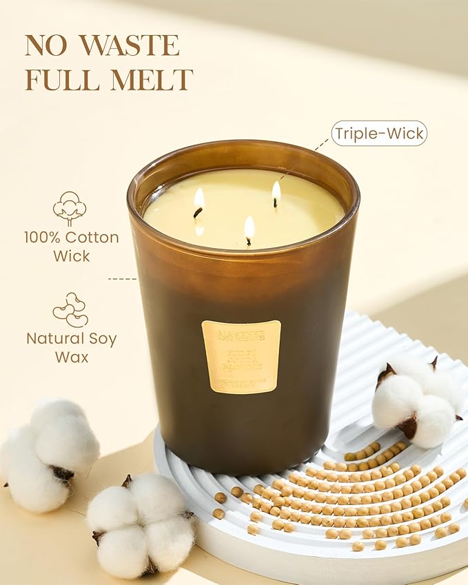 M&SENSE Fudgy Cocoa Brownie Scented Candle 35oz 150H Burn Time Long Lasting, 3-Wick Natural Aromatherapy Fall Winter Candle, Home Fragrance Housewarming Christmas Thanksgiving Festival Gifts - Bloomnest