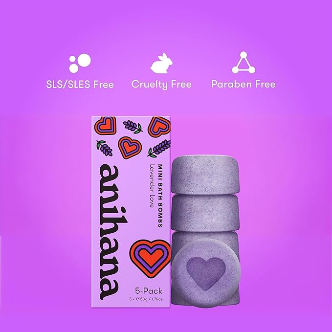 ANIHANA Mini Bath Bombs with Coconut Oil, Paraben Free, Hand-Crafted Luxury Fizzers, Refreshing Lavender Love Scent, 1.76 oz Each, 5 Pack - Bloomnest